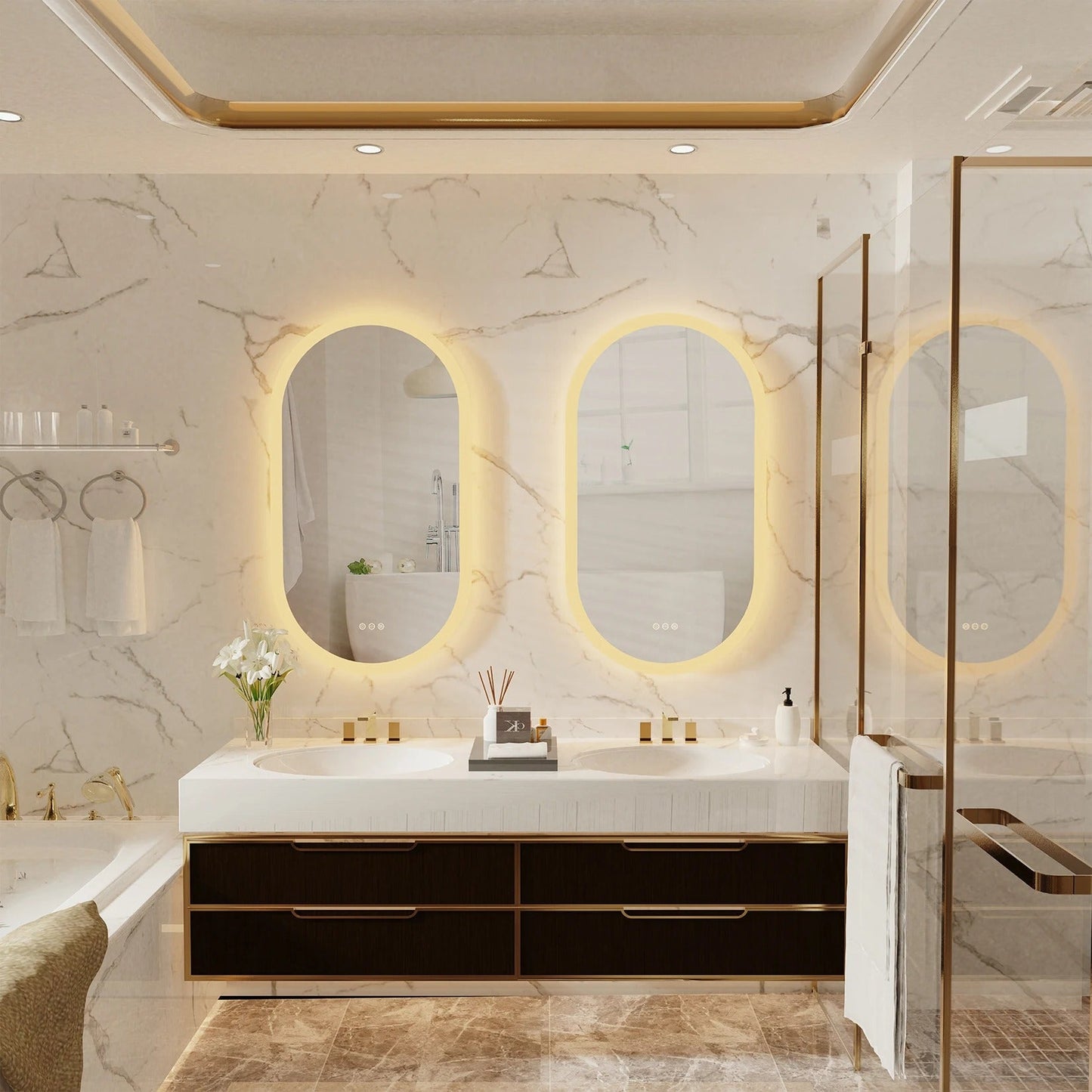 Arched Oval Large Backlit Light LED Makeup Bathroom Smart Bathroom Illumination Mirror, Wall Mounted, Anti-Fog