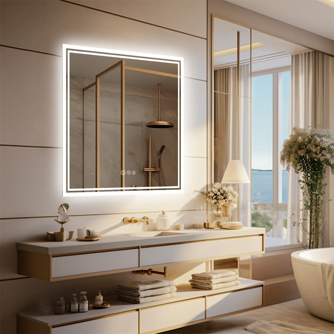 Square Backlit Light LED Makeup Bathroom Mirror or Wall Mounted, Vanity Mirror  Frameless ,Anti-Fog