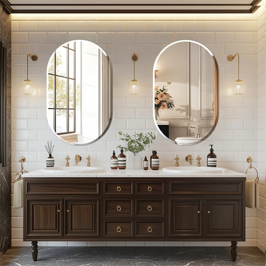 Long Oval Bathroom Mirror, Classic Vanity Mirror with Beveled Edge.