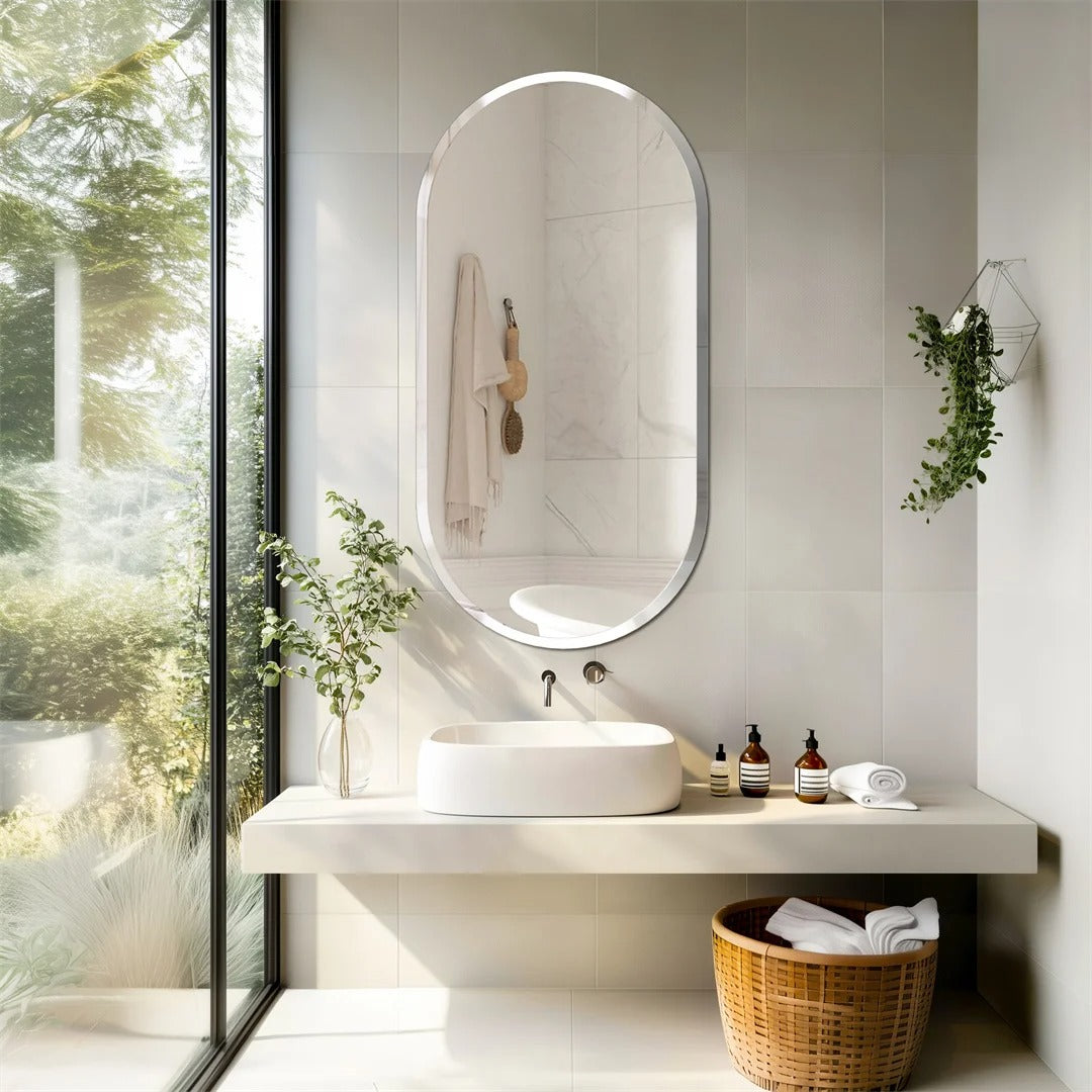 Long Oval Bathroom Mirror, Classic Vanity Mirror with Beveled Edge.