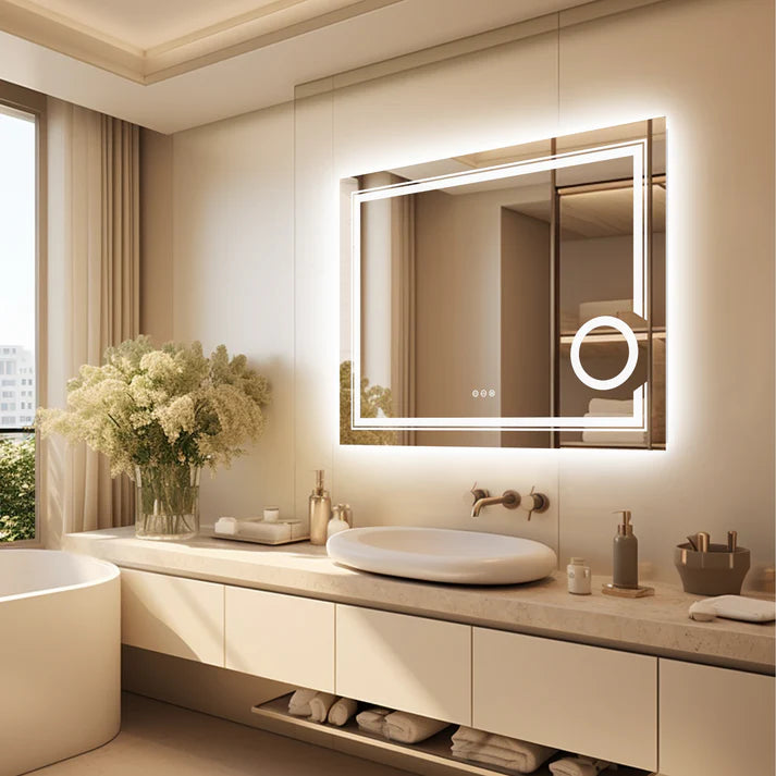 Rectangle Double lights Smart LED Smart Bathroom Mirror with 3X Magnifier
