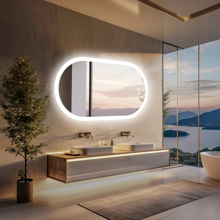 Arched Oval Large Backlit Light LED Makeup Bathroom Smart Bathroom Illumination Mirror, Wall Mounted, Anti-Fog