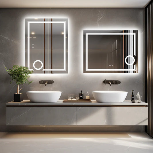 Rectangle Double lights Smart LED Smart Bathroom Mirror with 3X Magnifier