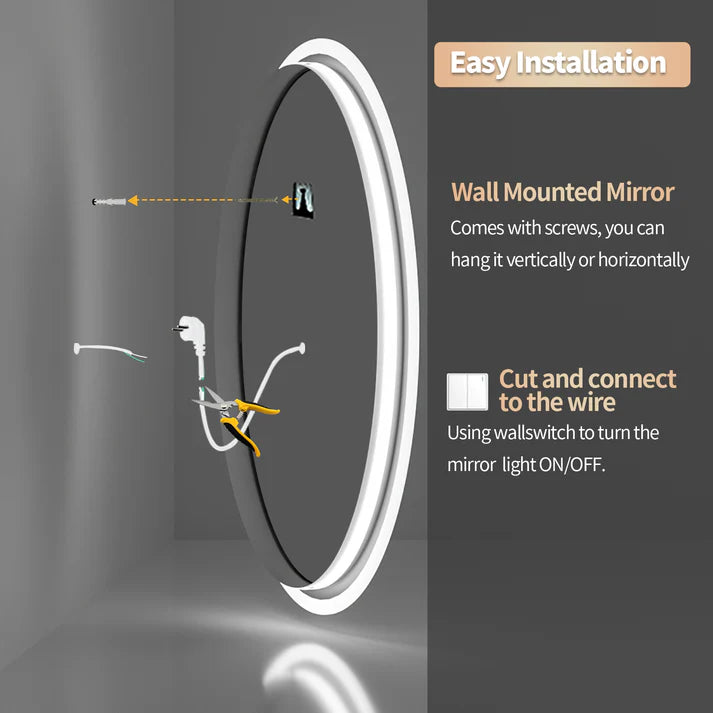 Oval Backlit Light LED Makeup Bathroom Mirror, Wall Mounted Vanity Mirror, Frameless ,Anti-Fog