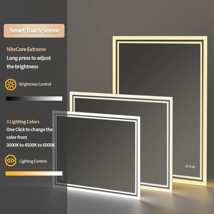 Rectangle Backlit Large LED Bathroom Vanity Mirror, Dimmable, Touch Control, Waterproof