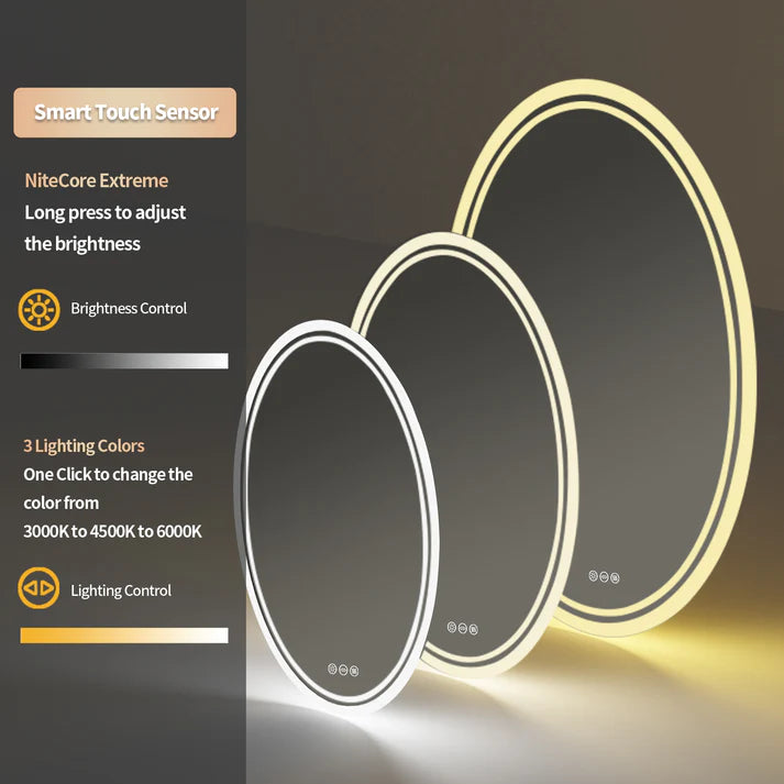 Oval Backlit Light LED Makeup Bathroom Mirror, Wall Mounted Vanity Mirror, Frameless ,Anti-Fog