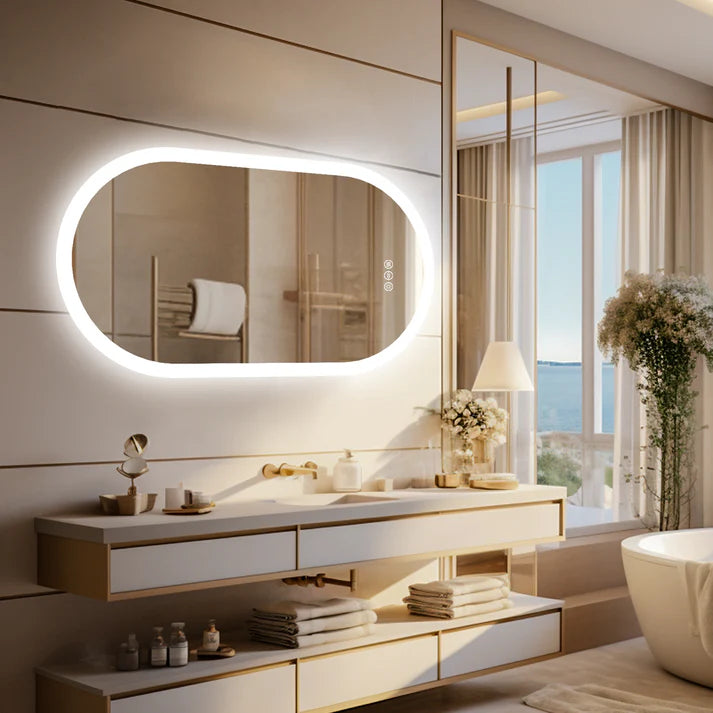 Arched Oval Large Backlit Light LED Makeup Bathroom Smart Bathroom Illumination Mirror, Wall Mounted, Anti-Fog