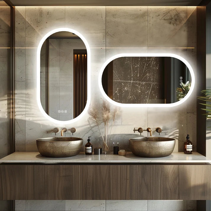 Arched Oval Large Backlit Light LED Makeup Bathroom Smart Bathroom Illumination Mirror, Wall Mounted, Anti-Fog