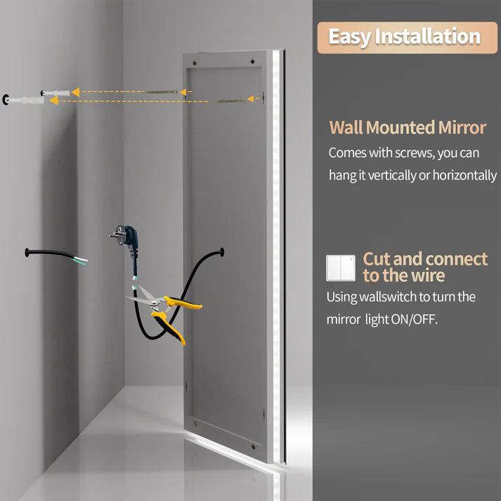 Rectangle Double Light LED Illuminated Smart Mirror Bathroom Makeup Mirror with Dimmable Anti-Fog