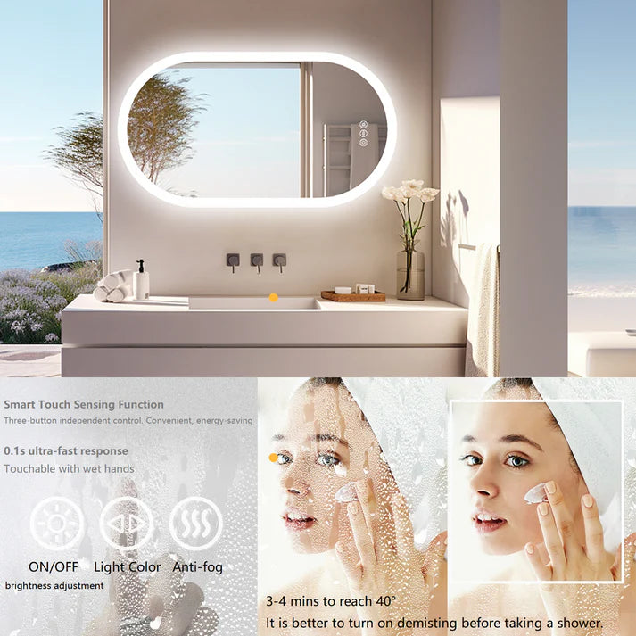 Arched Oval Large Backlit Light LED Makeup Bathroom Smart Bathroom Illumination Mirror, Wall Mounted, Anti-Fog
