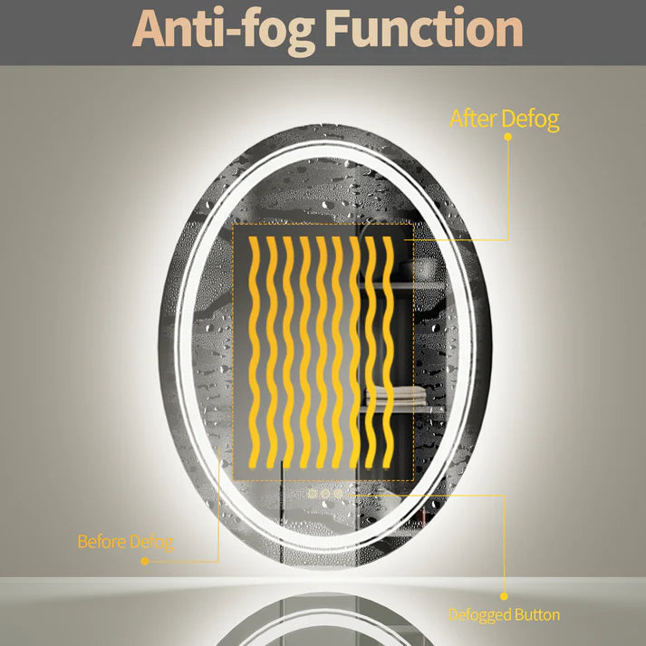 OVAL Double Light LED Illuminated Smart Bathroom Illumination Mirror, Wall Mounted, Anti-Fog