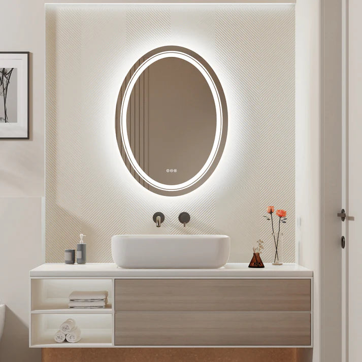 OVAL Double Light LED Illuminated Smart Bathroom Illumination Mirror, Wall Mounted, Anti-Fog