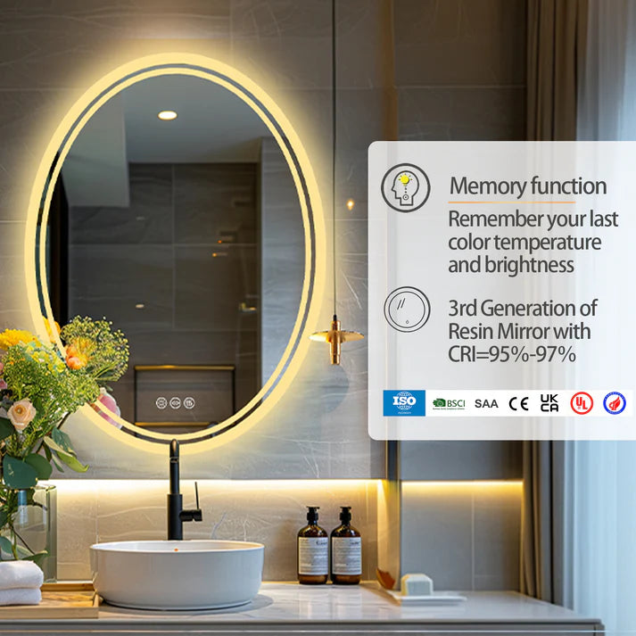 Oval Backlit Light LED Makeup Bathroom Mirror, Wall Mounted Vanity Mirror, Frameless ,Anti-Fog