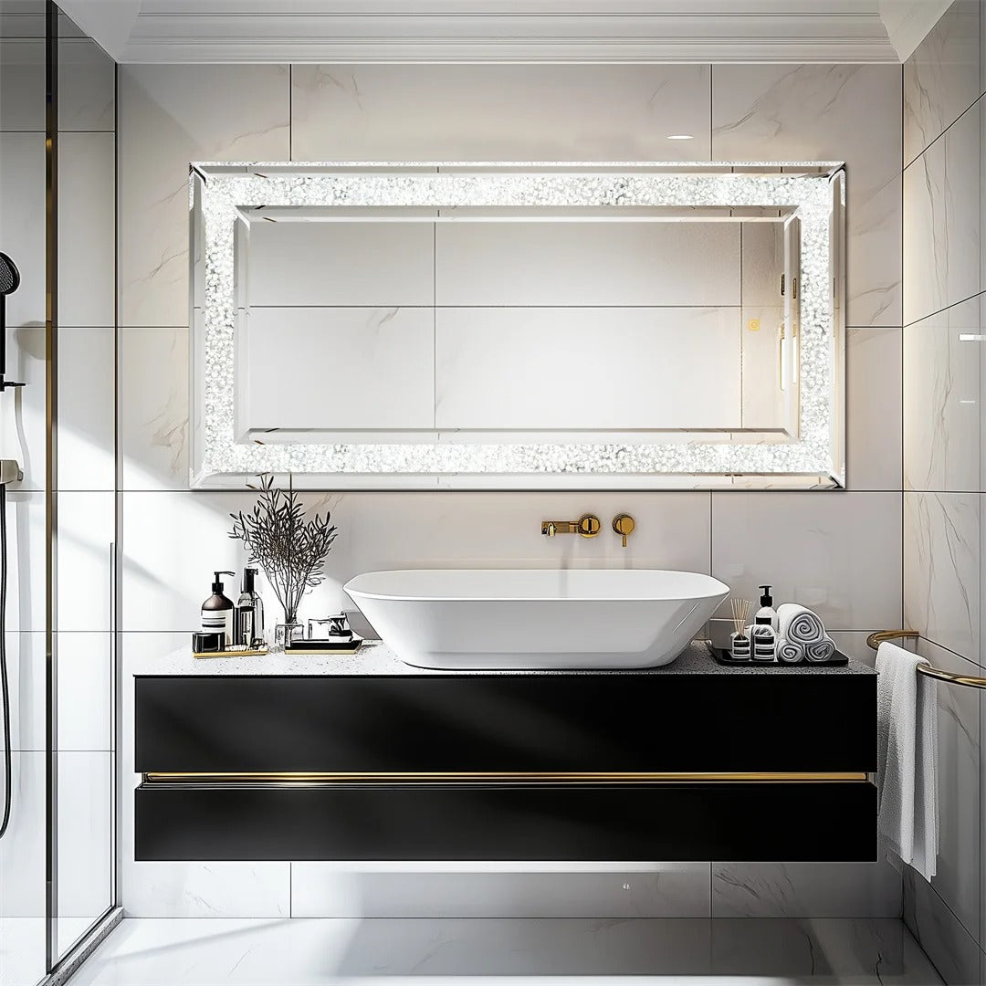 Full-Length Wall Mirror with RGB LED Lights – Decorative Rectangle Large 120x60cm Vanity Mirror for Bathroom, Living Room & Cloakroom