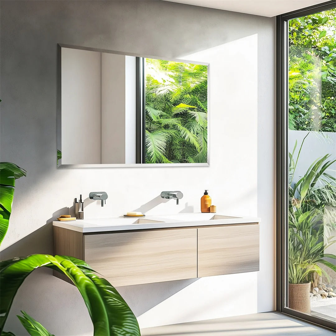 Frameless Rectangle Bathroom Mirror – Beveled Silver Edge Vanity Mirror for Bathroom, Bedroom, Living Room & Dining Room