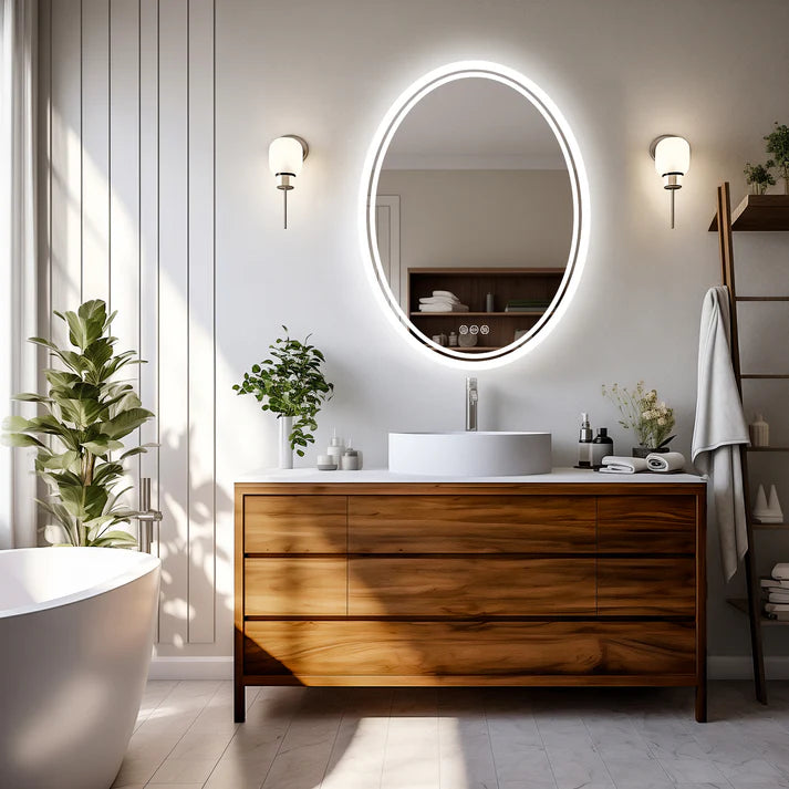 Oval Backlit Light LED Makeup Bathroom Mirror, Wall Mounted Vanity Mirror, Frameless ,Anti-Fog