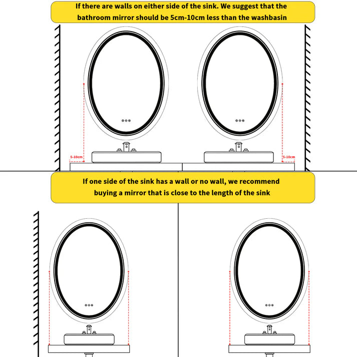 OVAL Double Light LED Illuminated Smart Bathroom Illumination Mirror, Wall Mounted, Anti-Fog