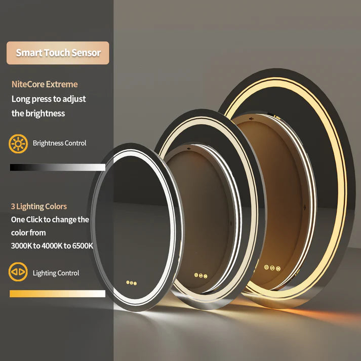 OVAL Double Light LED Illuminated Smart Bathroom Illumination Mirror, Wall Mounted, Anti-Fog