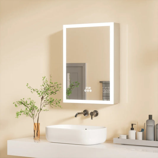 LED Mirror Cabinet, Rectangle LED Light Wall Medicine Cabinet with Time Digital Display and Paper Extraction Port