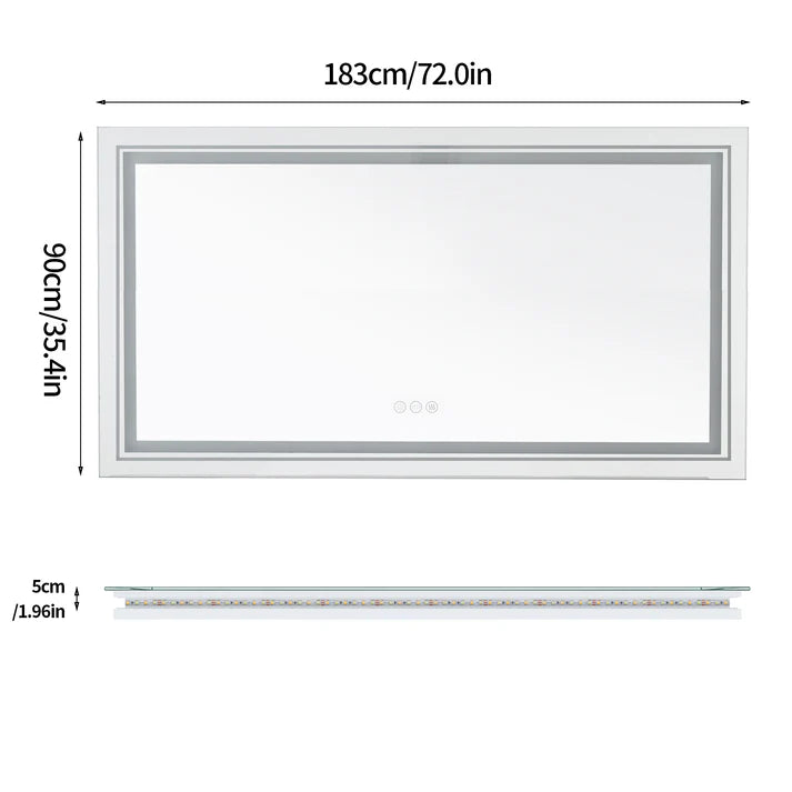 Extra Large rectangle LED Double Light Bathroom Mirror Dual Lights Anti-Fog Memory 3 Colors Dimmable