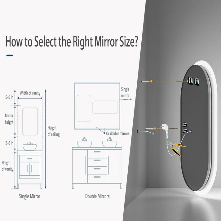 Arched Oval Large Backlit Light LED Makeup Bathroom Smart Bathroom Illumination Mirror, Wall Mounted, Anti-Fog