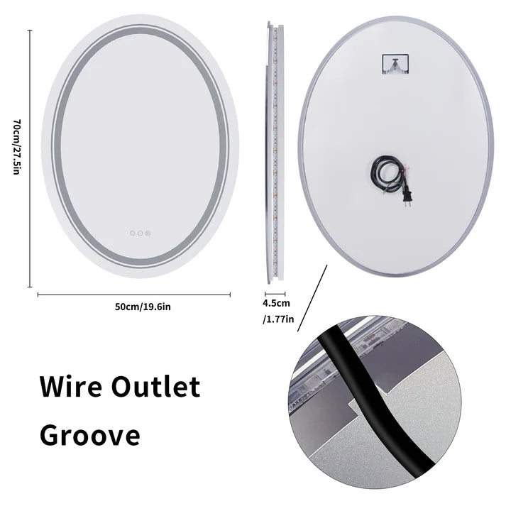 OVAL Double Light LED Illuminated Smart Bathroom Illumination Mirror, Wall Mounted, Anti-Fog