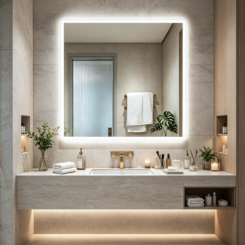Large Square LED Bathroom Mirror with Anti-Fog