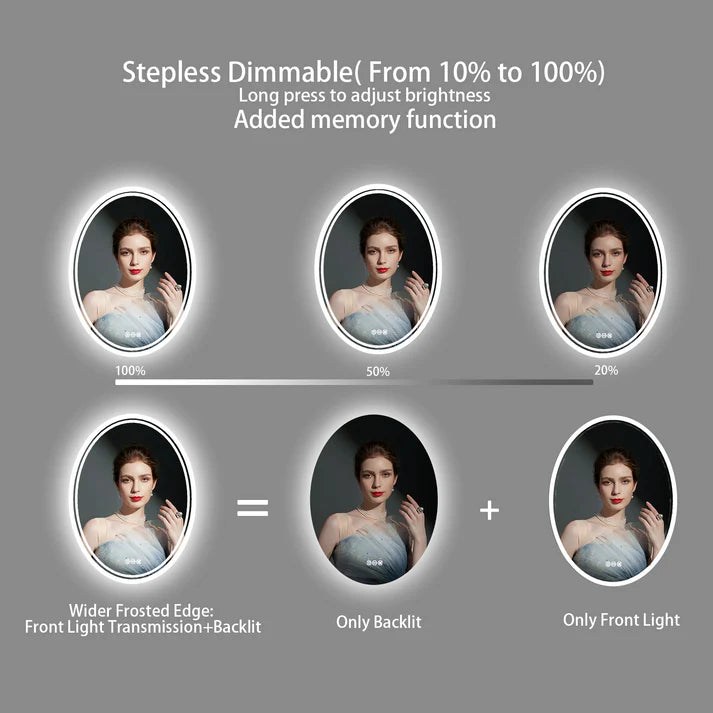 Oval Backlit Light LED Makeup Bathroom Mirror, Wall Mounted Vanity Mirror, Frameless ,Anti-Fog