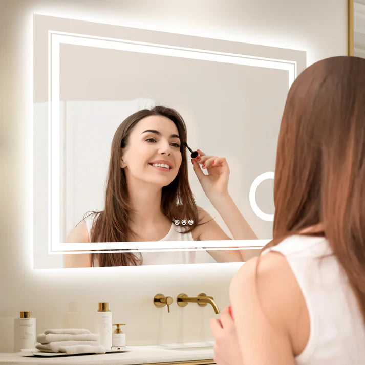 Rectangle Double lights Smart LED Smart Bathroom Mirror with 3X Magnifier