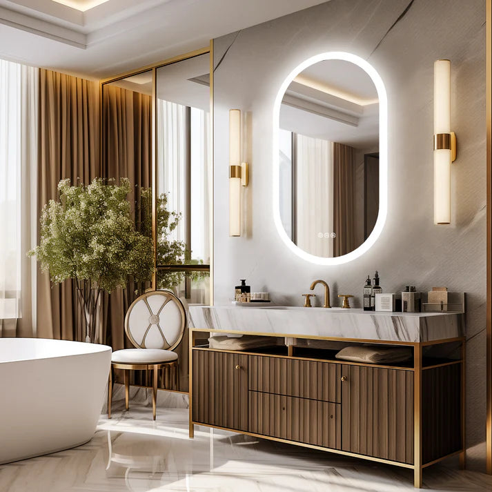 Arched Oval Large Backlit Light LED Makeup Bathroom Smart Bathroom Illumination Mirror, Wall Mounted, Anti-Fog
