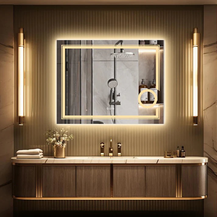 Rectangle Double lights Smart LED Smart Bathroom Mirror with 3X Magnifier