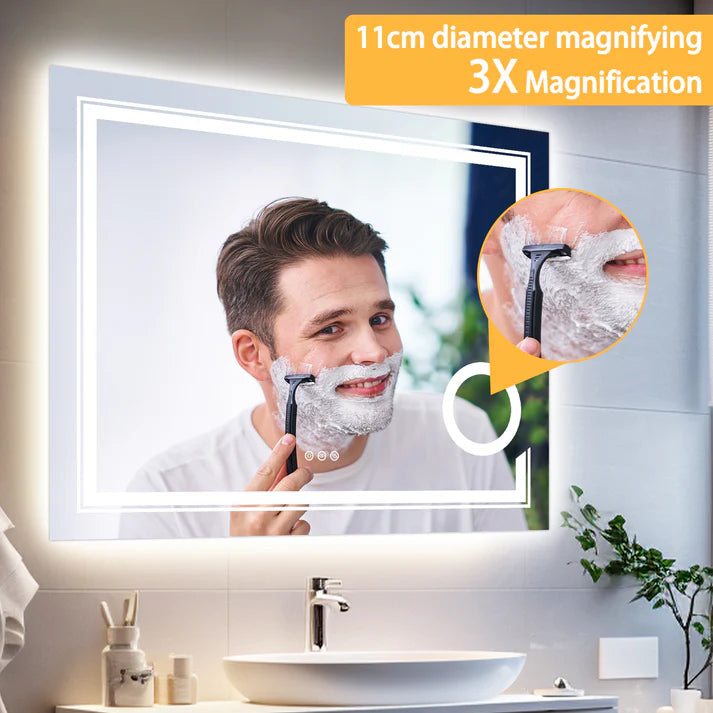 Rectangle Double lights Smart LED Smart Bathroom Mirror with 3X Magnifier