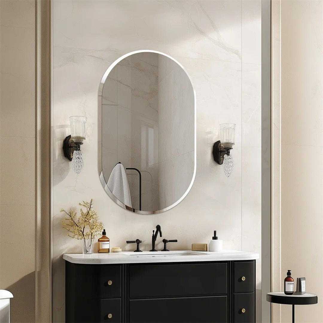 Long Oval Bathroom Mirror, Classic Vanity Mirror with Beveled Edge.