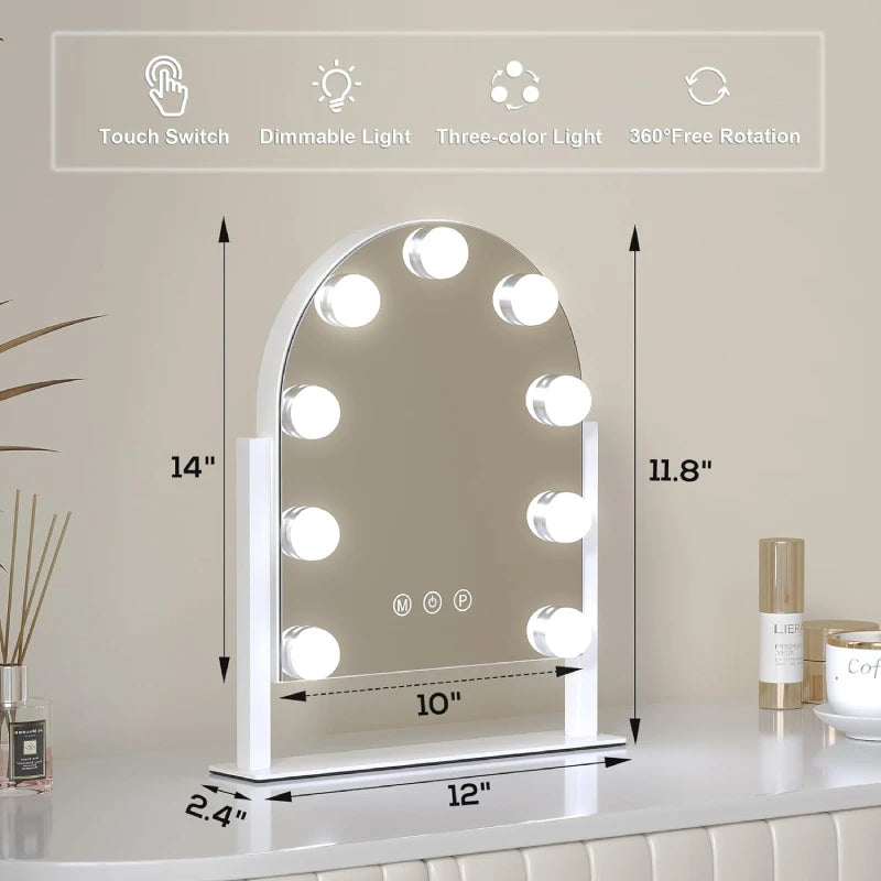 Vanity Mirror with 9 Dimmable Lights, 3 Color Modes, 15x Magnification