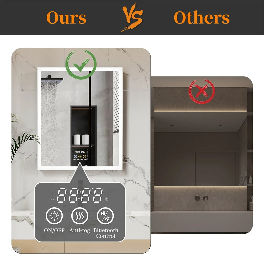 Aluminum Frame Smart LED Bathroom Mirror Cabinet with Bluetooth Speaker, Music Control, Anti-fog, Temperature & Time Display,Front Light