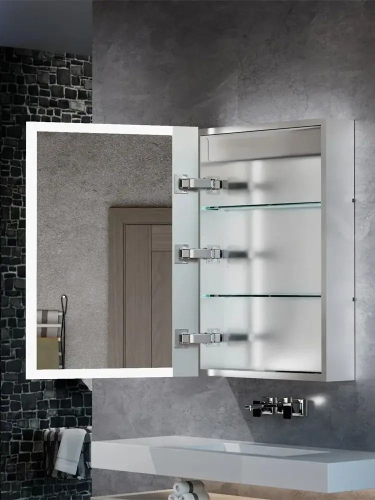 LED Mirror Cabinet, Rectangle LED Light Wall Medicine Cabinet with Time Digital Display and Paper Extraction Port