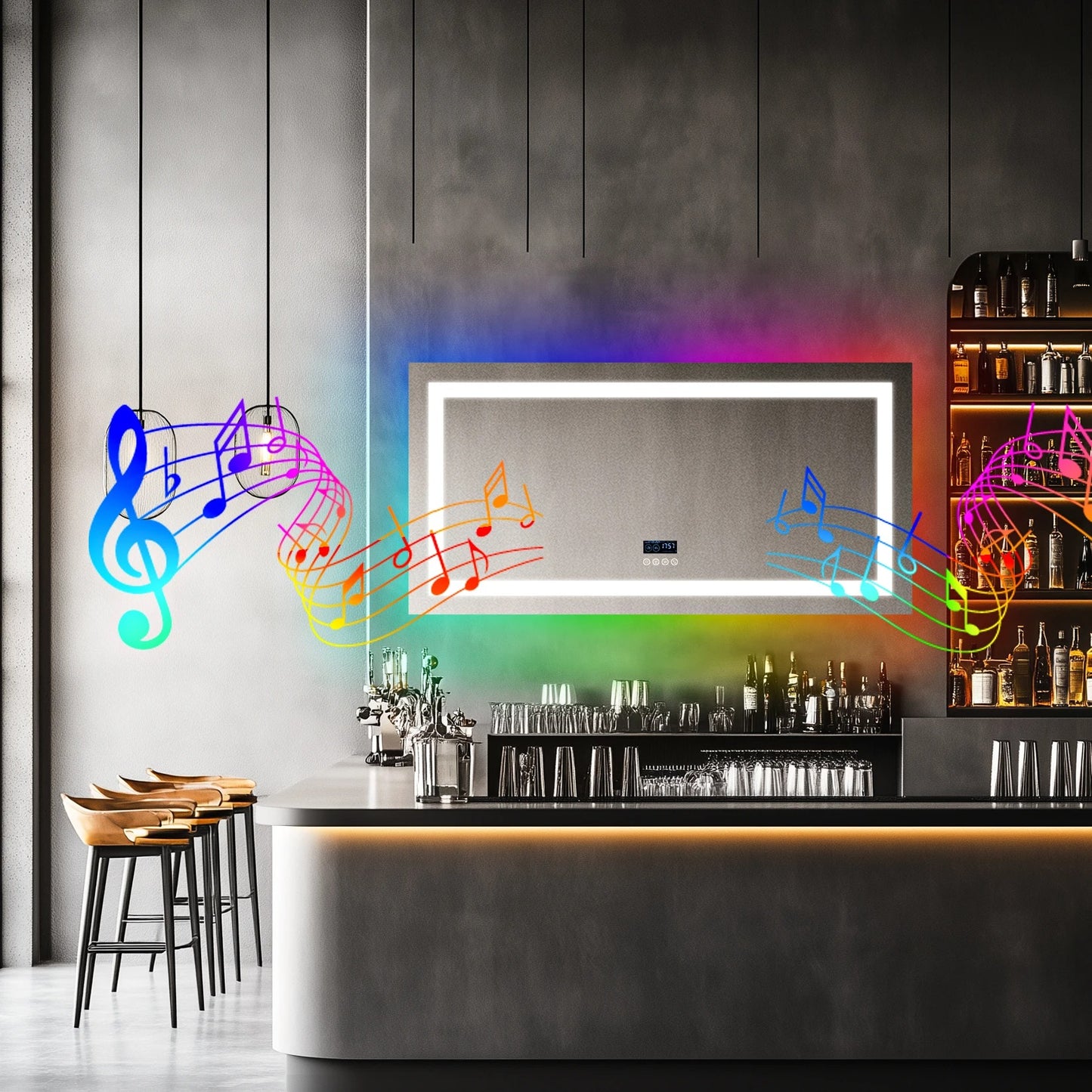 Rectangle Multiple Size Glitzy RGB,Smart LED mirror With Bluetooth Speakers,Double Light LED Bathroom Mirror ,Anti-Fog