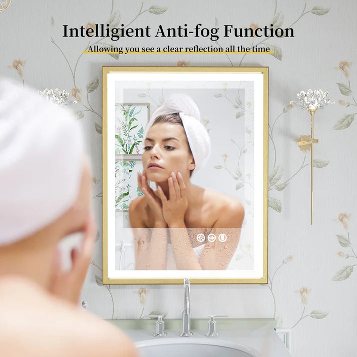 Extra Large Rectangle Gold Aluminum Framed Frontlit LED Bathroom Mirror