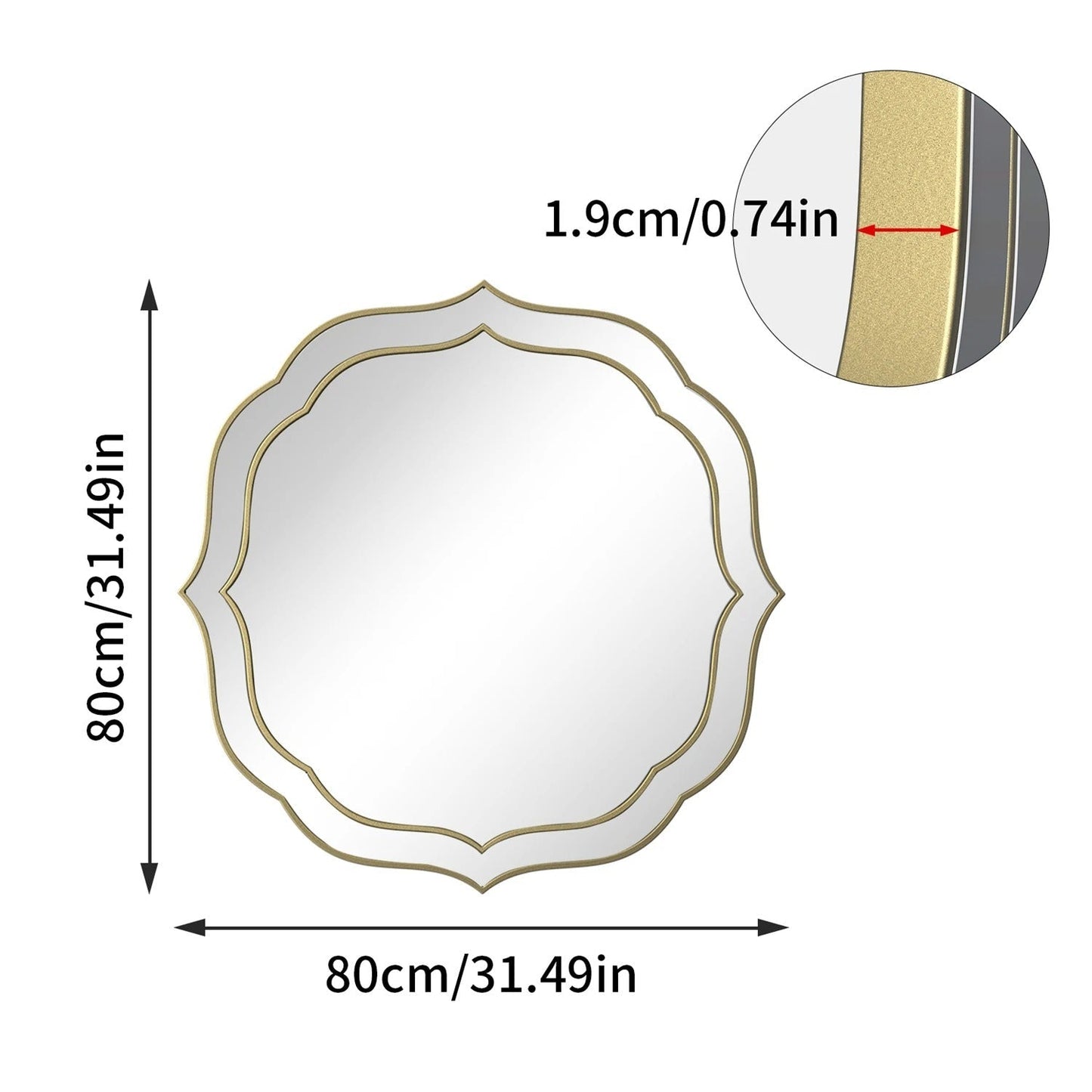 Modern Decorative Bathroom Mirror – Venetian-Style Silver Glass Mirror with Golden Rim & Beveled Frame for Bedroom & Hallway