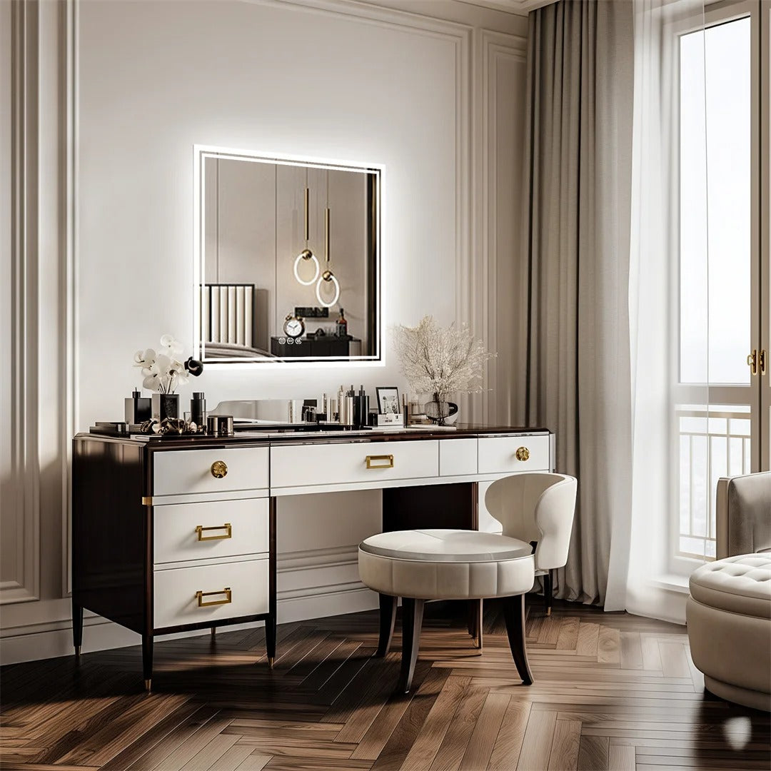 Square Backlit Light LED Makeup Bathroom Mirror or Wall Mounted, Vanity Mirror  Frameless ,Anti-Fog