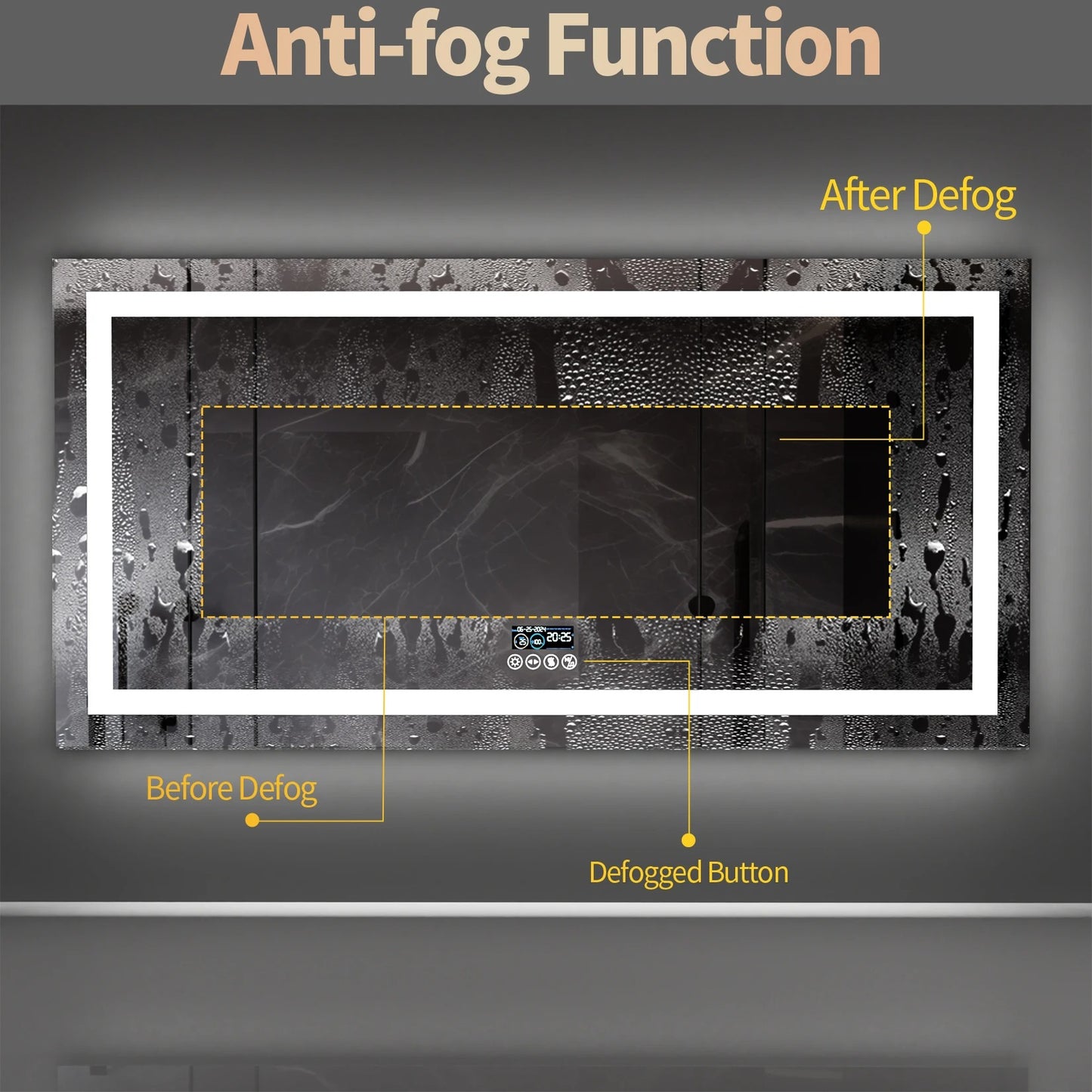 Smart LED Bathroom Mirror With Bluetooth,Multiple Size Rectangle Double Lights with Anti-Fog, 3 Color