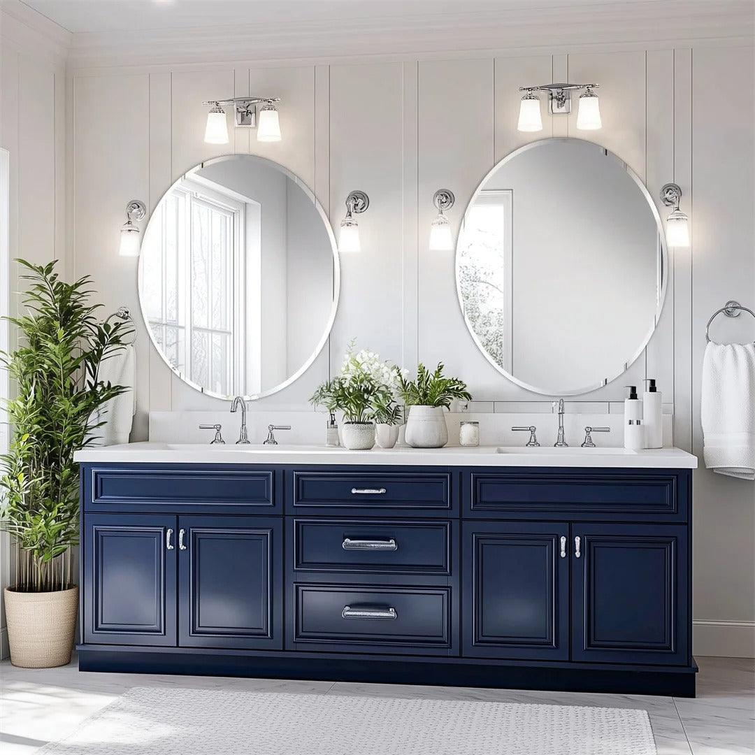 Frameless Round Bathroom Vanity Mirror – Circle Wall Decor Mirror with Polished Beveled Edge for Living Room