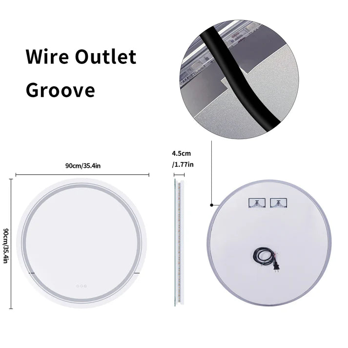 Round Double Lights LED Bathroom Smart Make up Mirror Dimmable, Anti-Fog Circle Wall Mounted Mirror