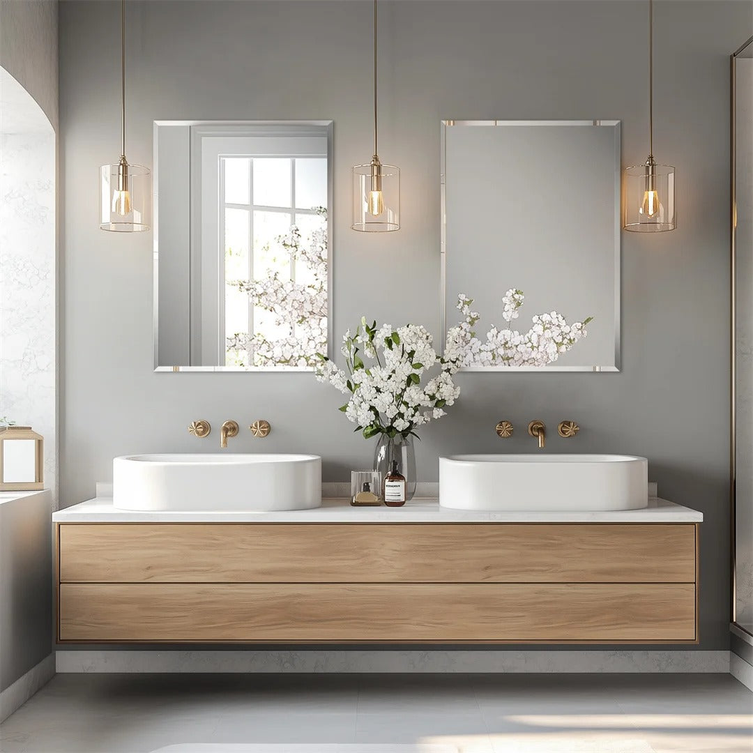 Frameless Rectangle Bathroom Mirror – Beveled Silver Edge Vanity Mirror for Bathroom, Bedroom, Living Room & Dining Room
