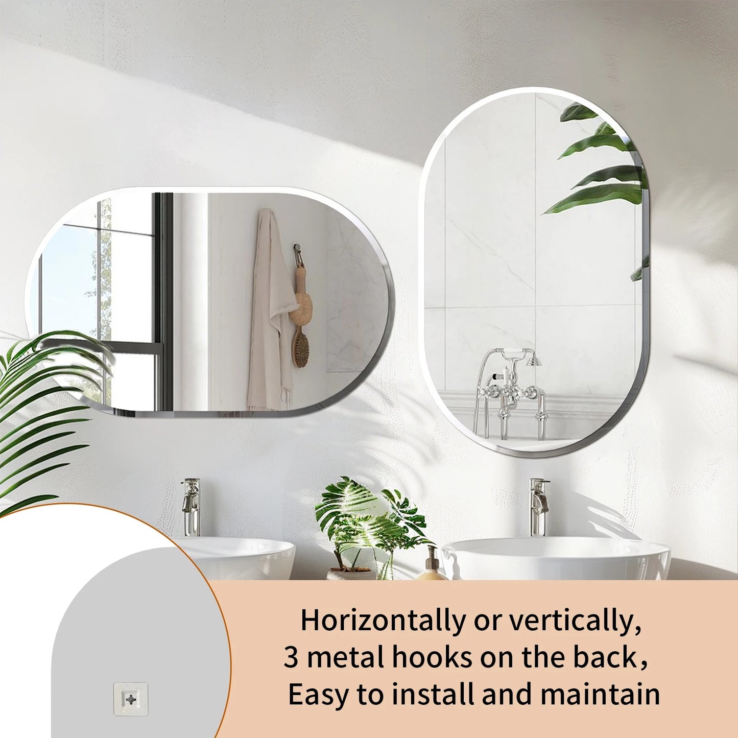 Long Oval Bathroom Mirror, Classic Vanity Mirror with Beveled Edge.