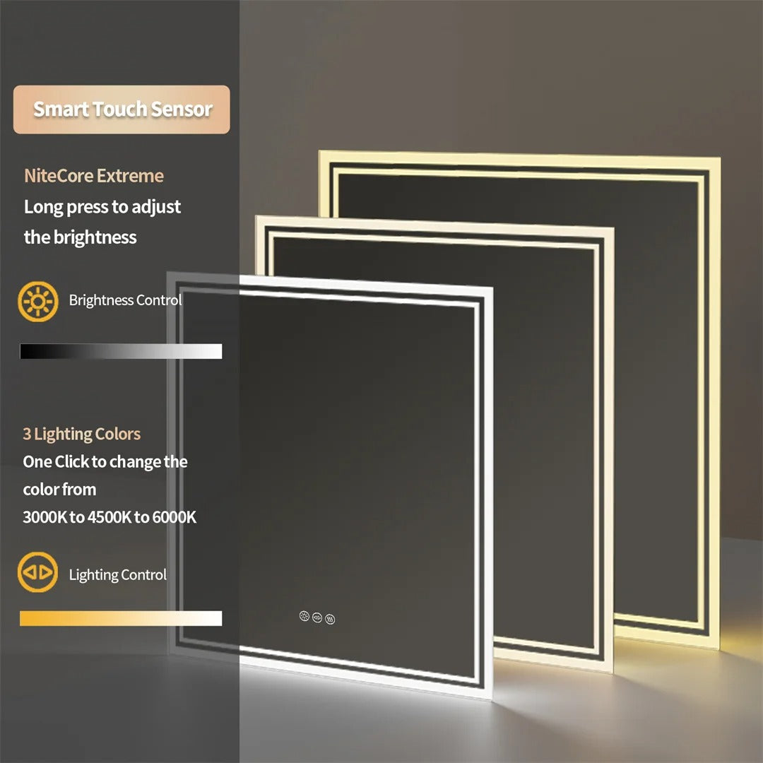 Square Backlit Light LED Makeup Bathroom Mirror or Wall Mounted, Vanity Mirror  Frameless ,Anti-Fog