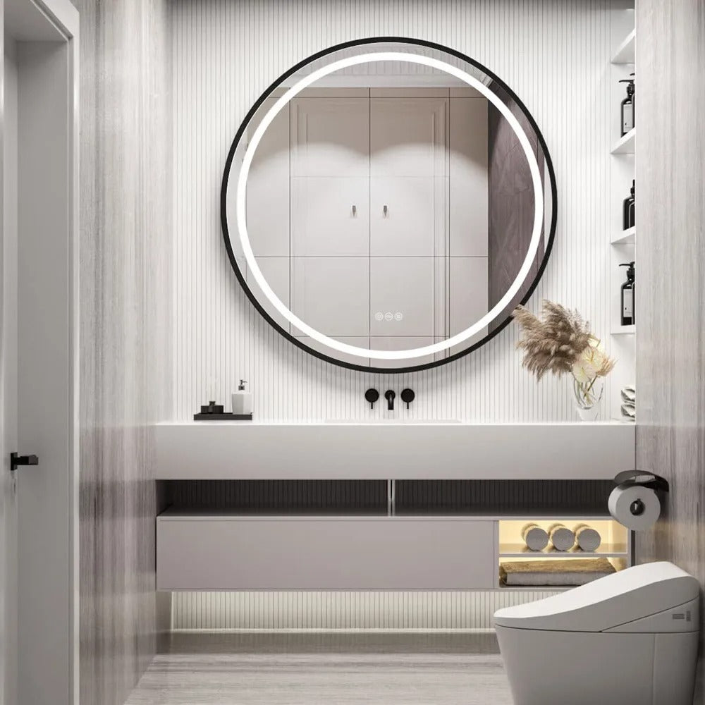 Black Frame Round Mirror