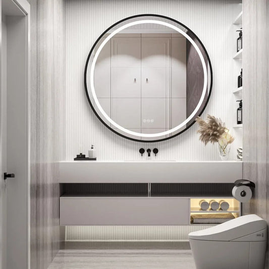 Black Frame Round Mirror
