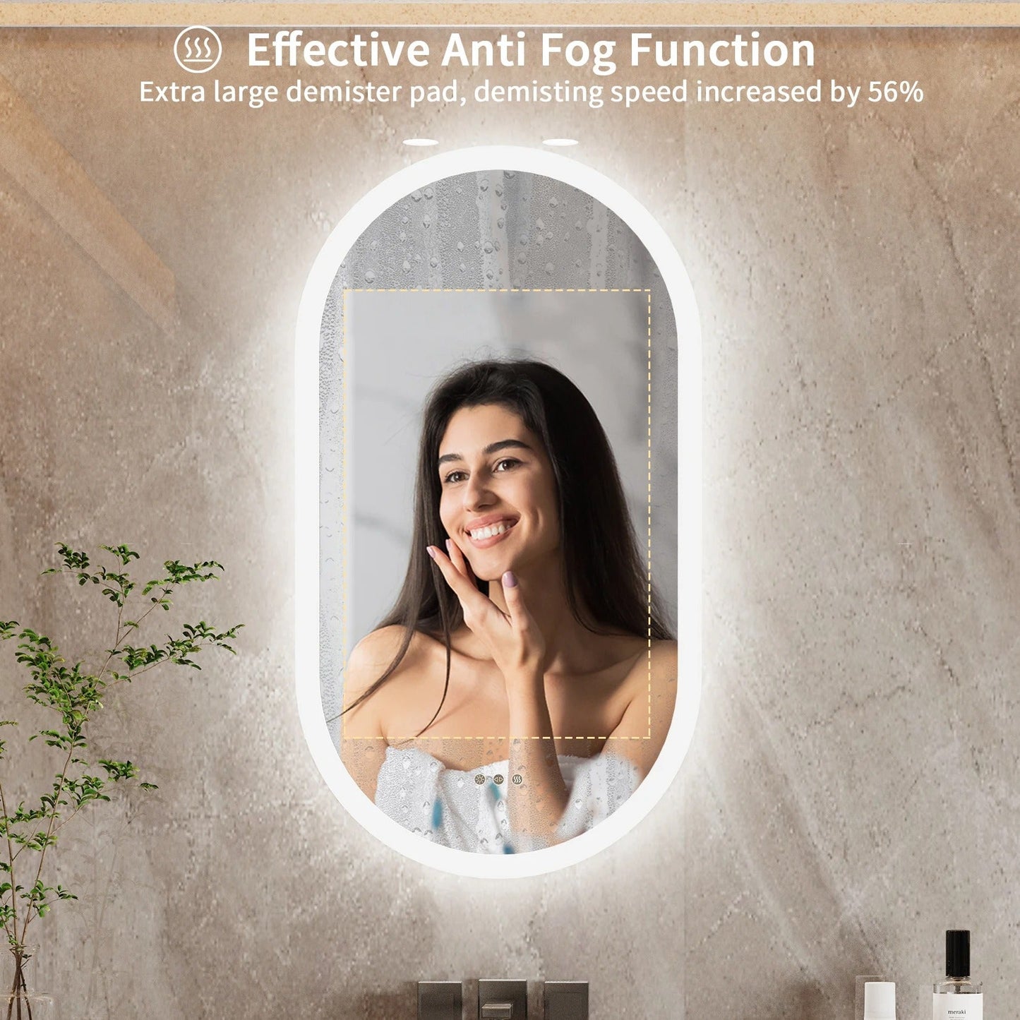 Arched Oval Large Backlit Light LED Makeup Bathroom Smart Bathroom Illumination Mirror, Wall Mounted, Anti-Fog