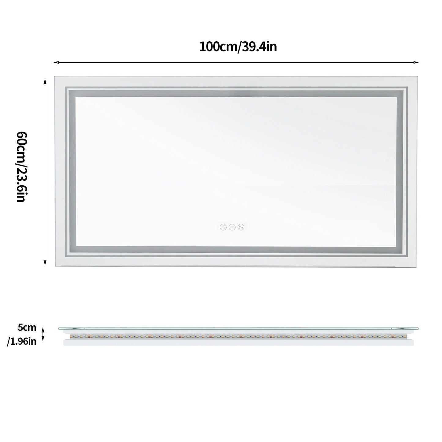 Multiple Size Extra Large Rectangle Double Lights LED Bathroom Mirror Illuminated Dimmable Vanity Mirror with Anti-Fog, 3 Color